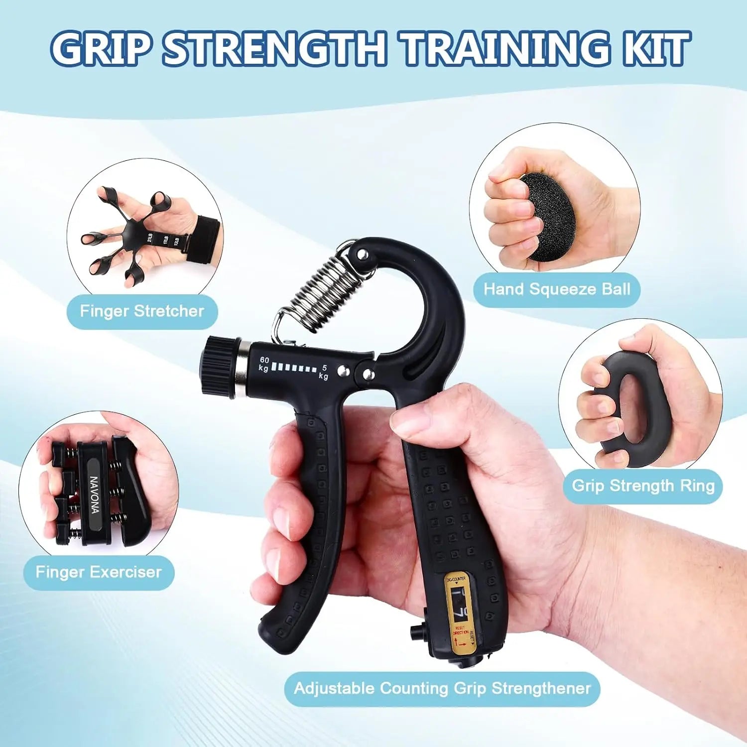 Grip Trainer Kit: Adjustable Hand Gripper,Finger
